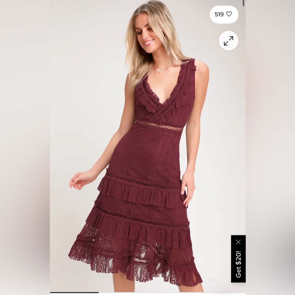❤️Lulus ruffled lace wine plum dress